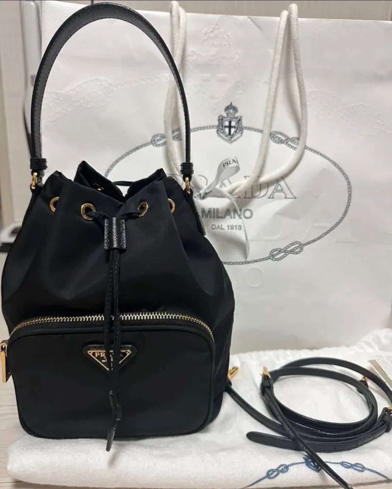 Prada Nylon Bucket Bag – Black Nylon – Gold Hardware