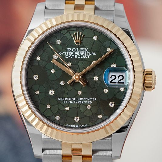 Rolex Datejust 31 – Olive Green Flower Motif, 24 Diamonds (278273)