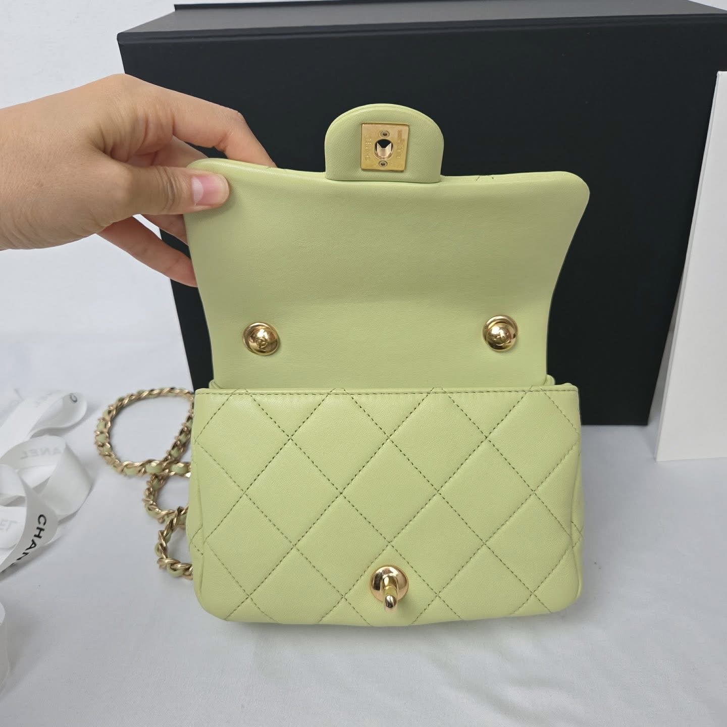 Chanel Top Handle Crossbody Lime Green GHW