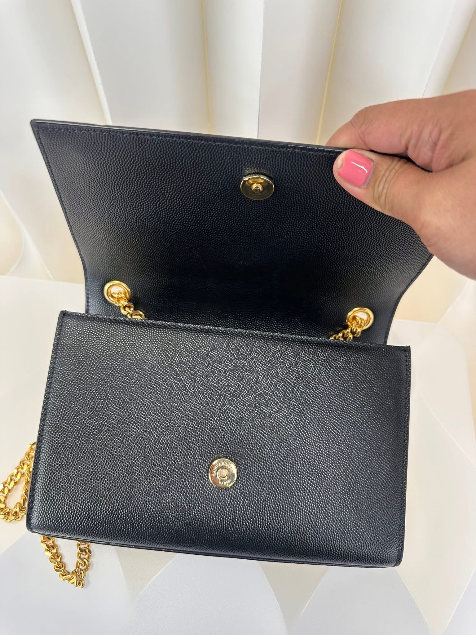 Saint Laurent YSL Small Chain Wallet Black Gold