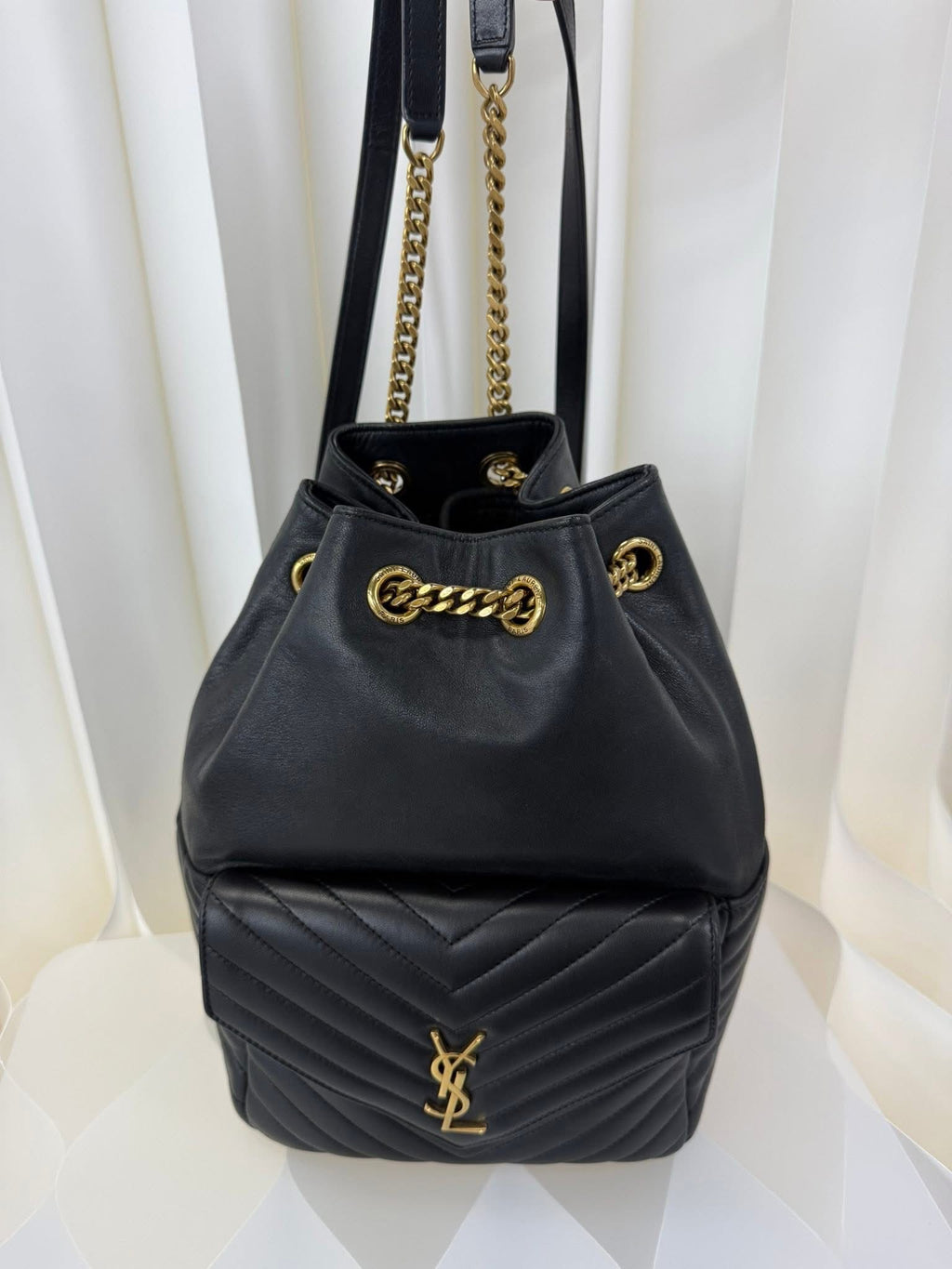Saint Laurent YSL Chevron Bucket Backpack Black Gold