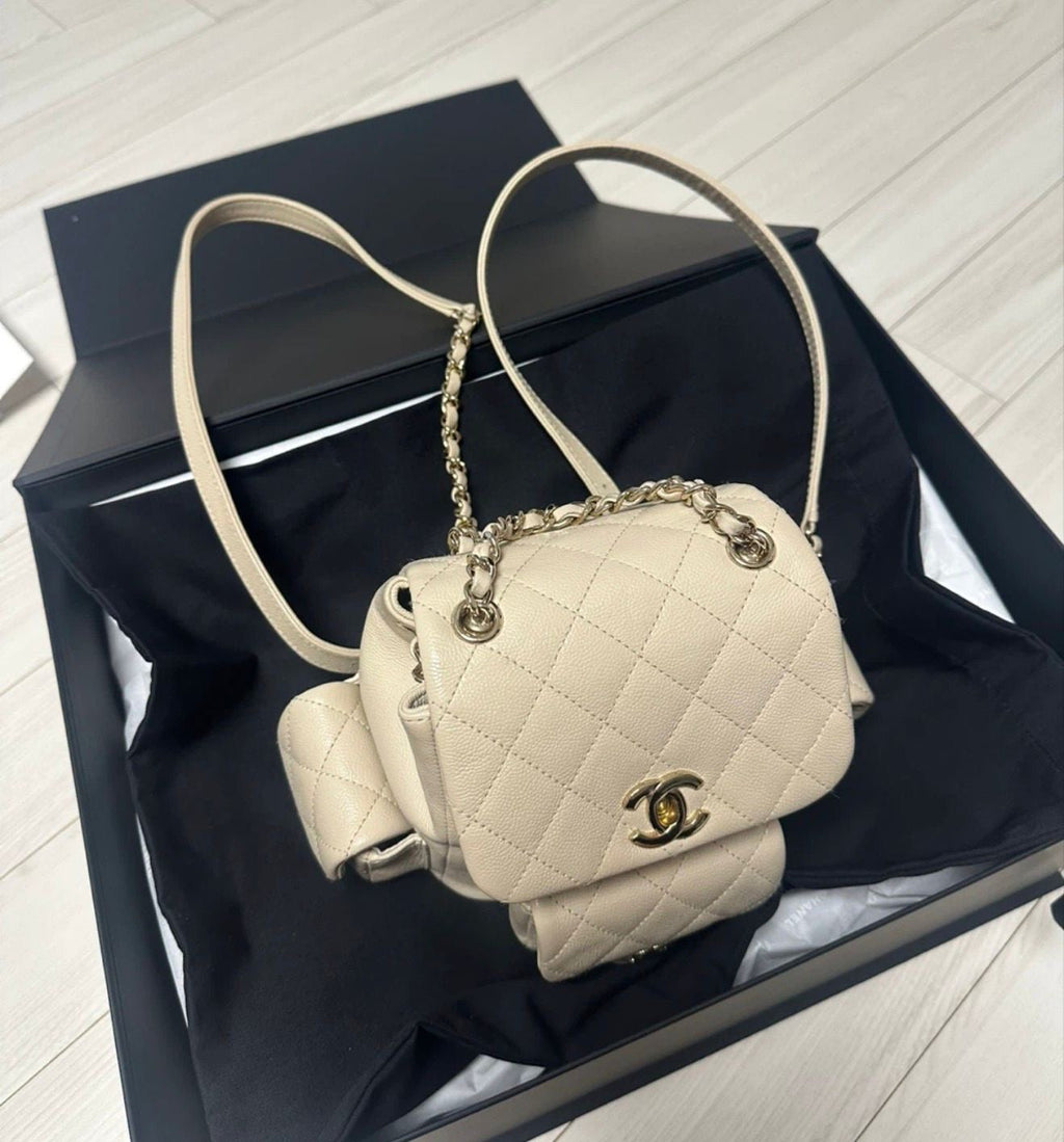 Chanel Small Backpack Beige Caviar GHW