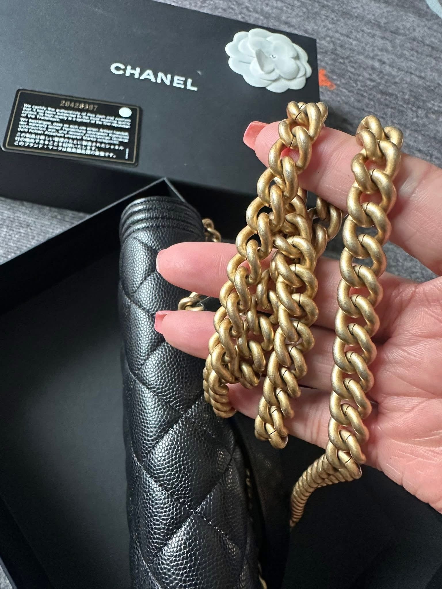 Chanel Boy Wallet on Chain Caviar Gold