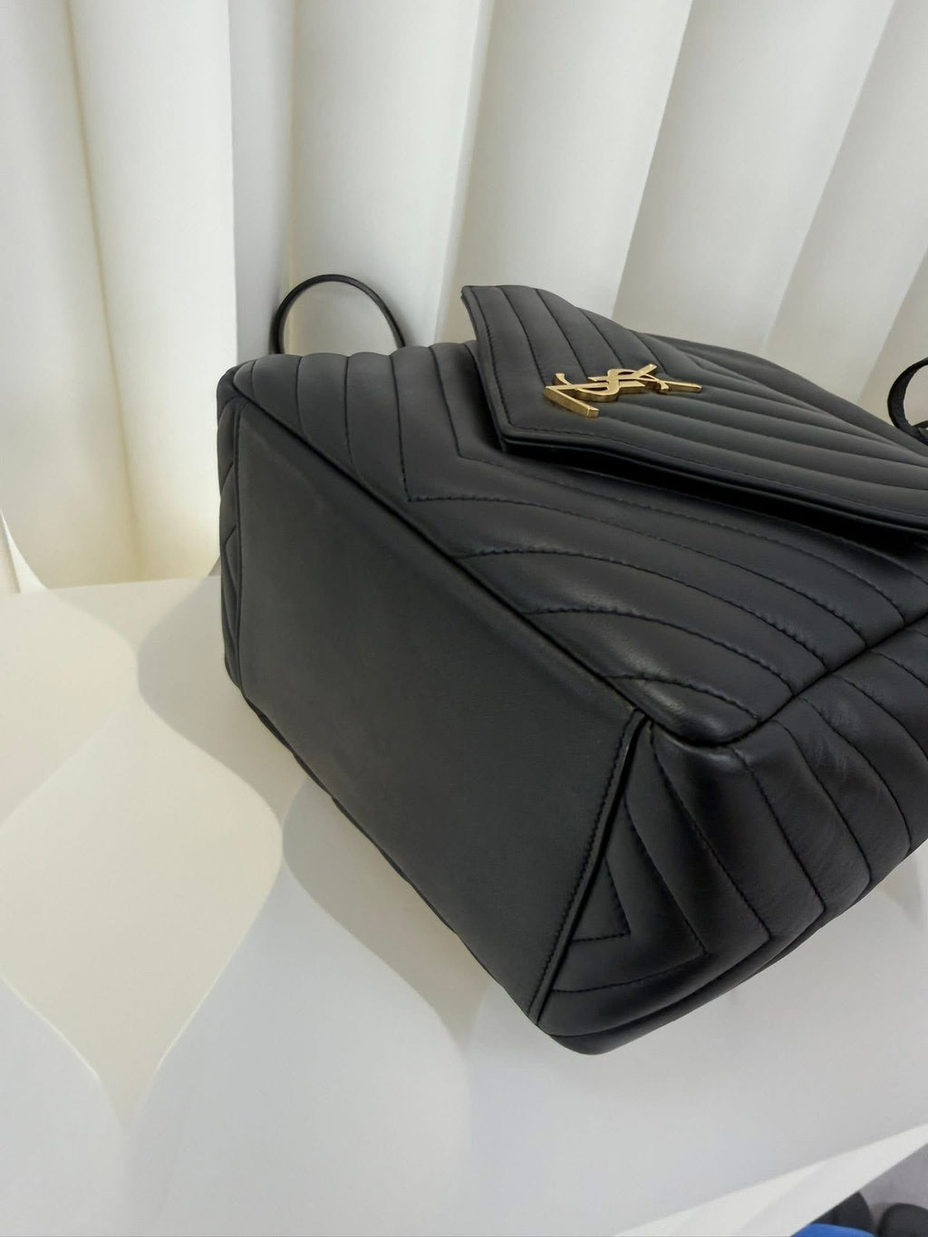 Saint Laurent YSL Chevron Bucket Backpack Black Gold