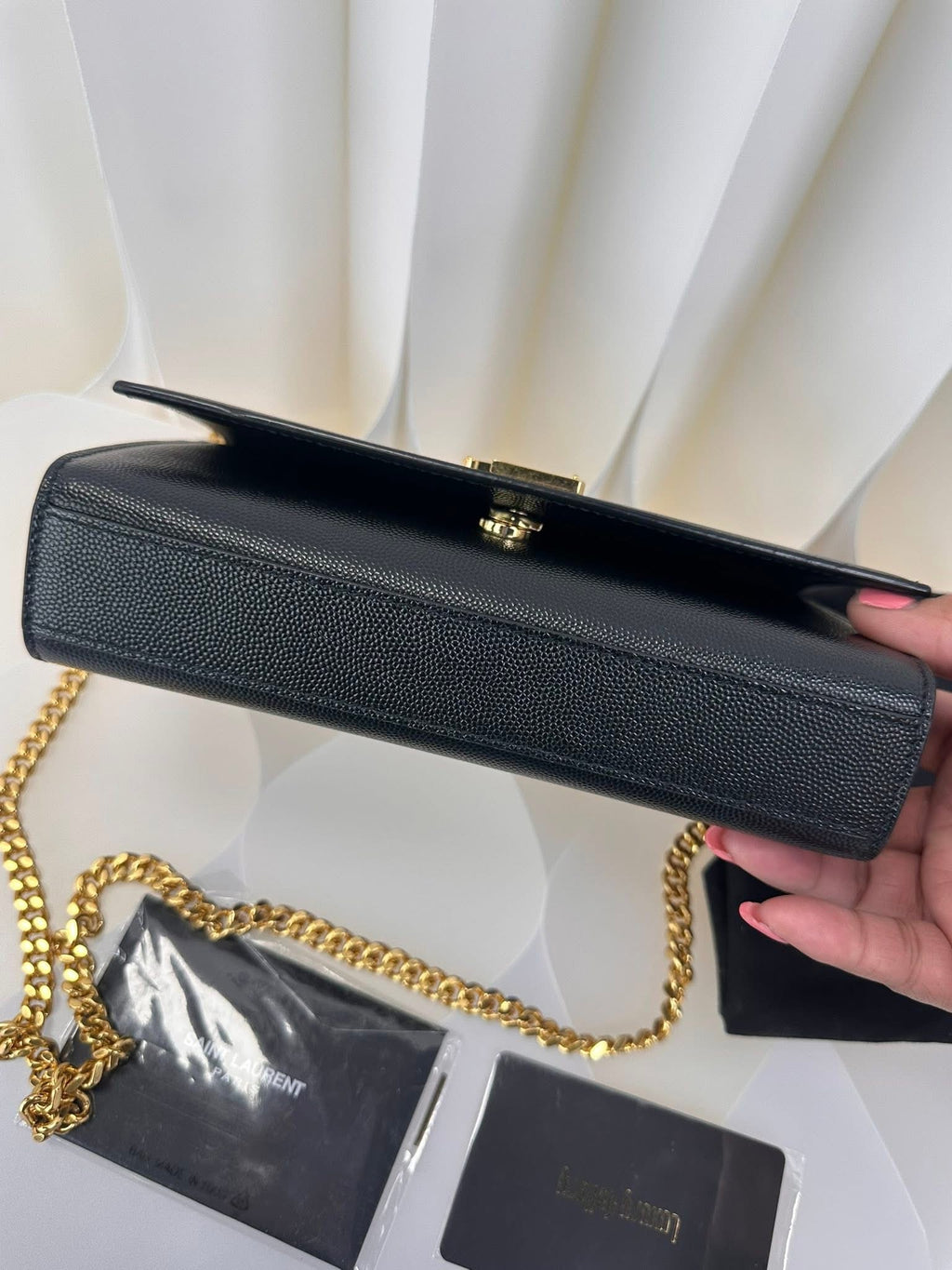 Saint Laurent YSL Small Chain Wallet Black Gold