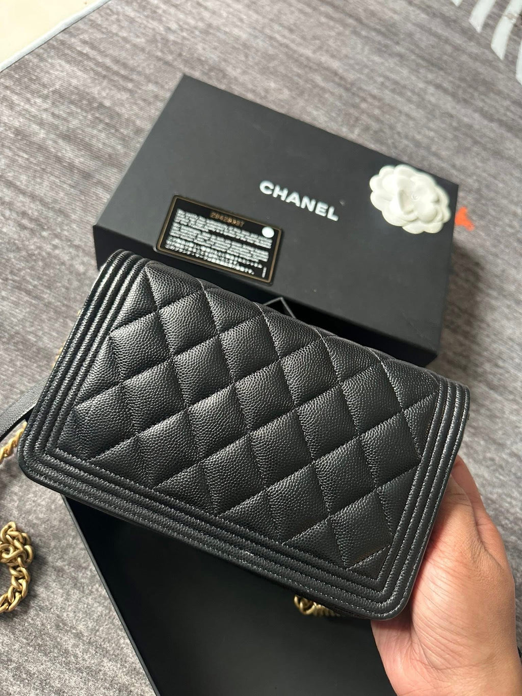 Chanel Boy Wallet on Chain Caviar Gold
