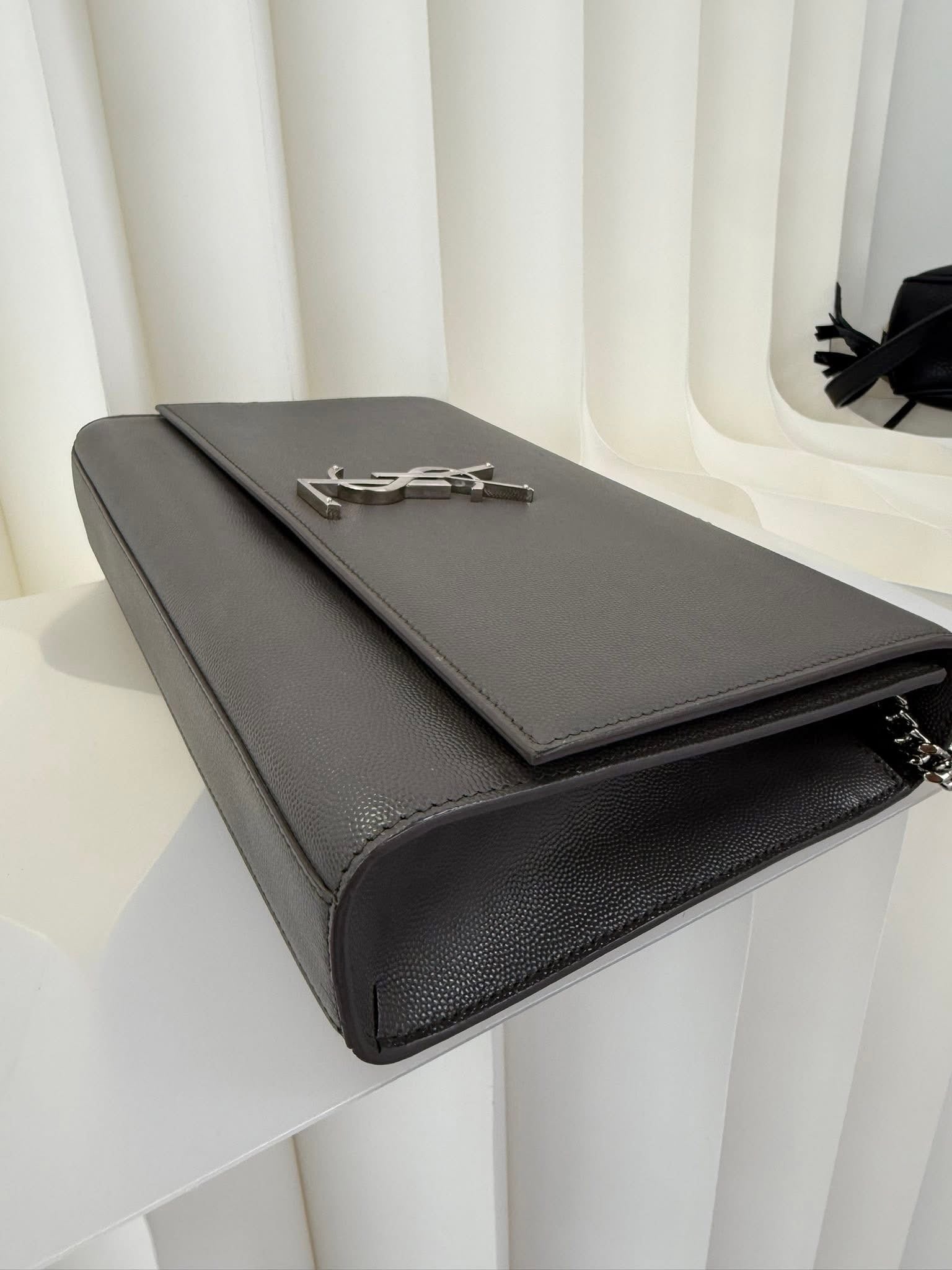 Saint Laurent YSL Large Chain Wallet Grey Silver Hardware