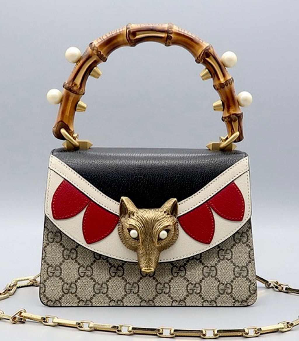 Gucci GG Supreme Pearl Fox Bamboo Top Handle Bag - Limited Editon