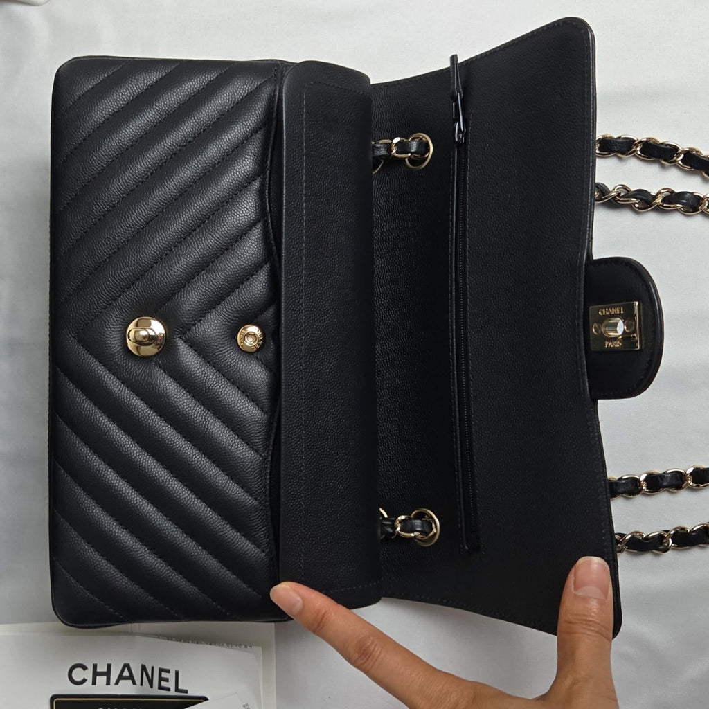 Chanel Classic Medium Caviar Black Gold