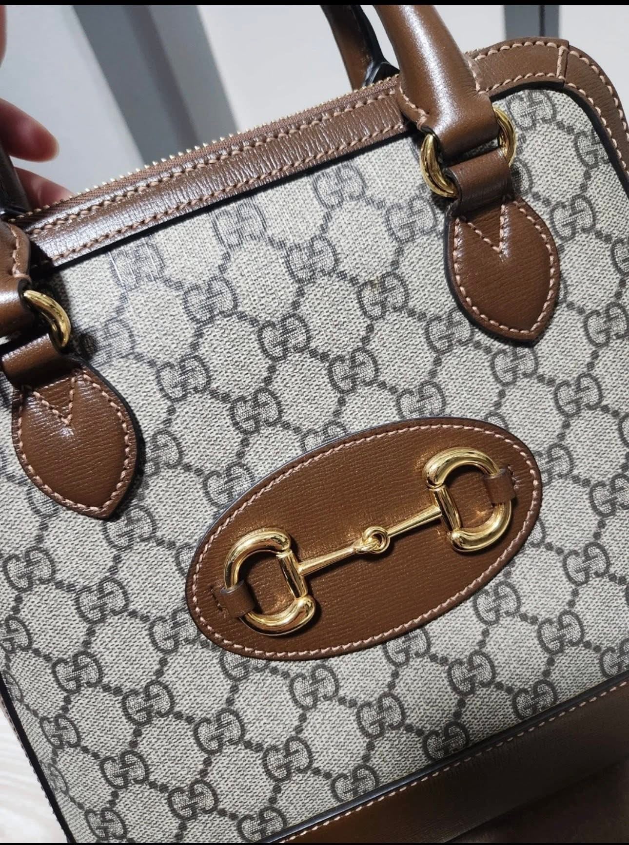 Gucci Horsebit Small Top Handle Bag – GG Supreme Canvas – Brown Leather Trim