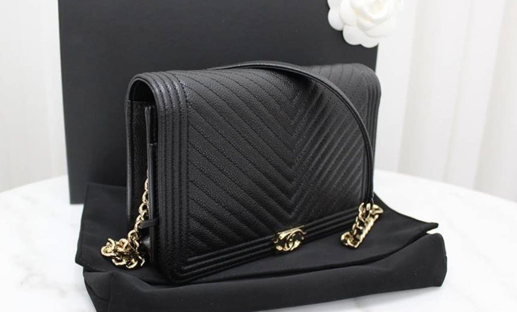 Chanel Boy Bag Chevron WOC – Black Caviar with Champagne Gold Hardware