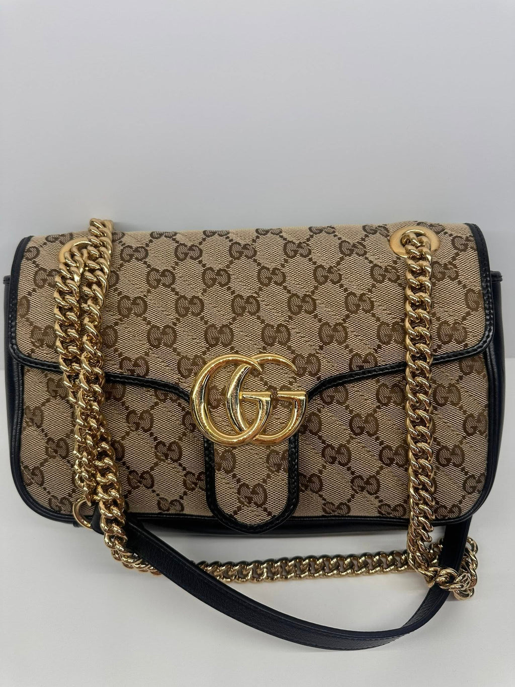 Gucci GG Marmont Small Diagonal Matelasse Bag in Original GG Canvas Beige