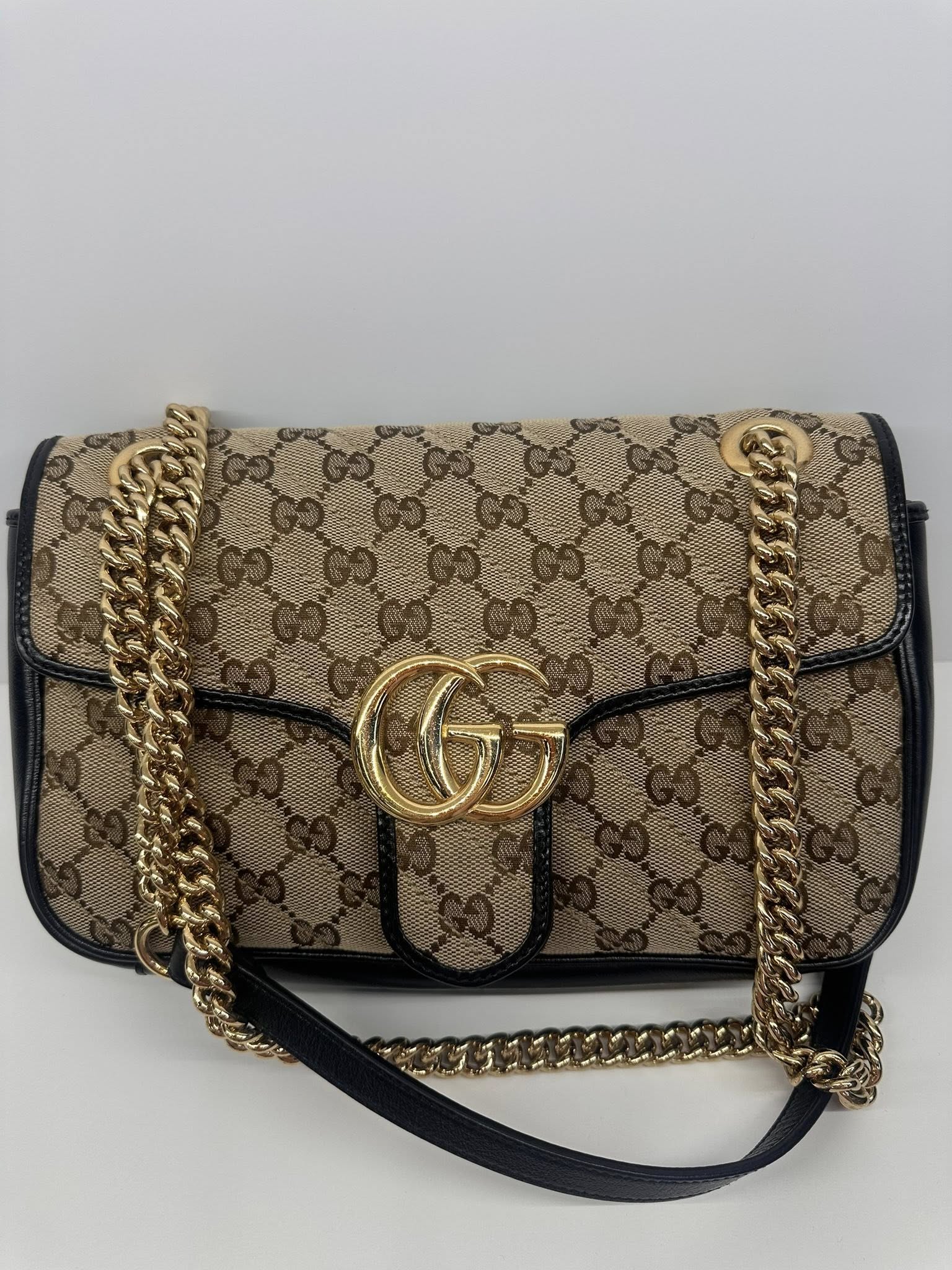 Gucci GG Marmont Small Diagonal Matelasse Bag in Original GG Canvas Beige