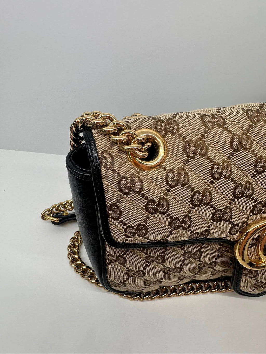 Gucci GG Marmont Small Diagonal Matelasse Bag in Original GG Canvas Beige