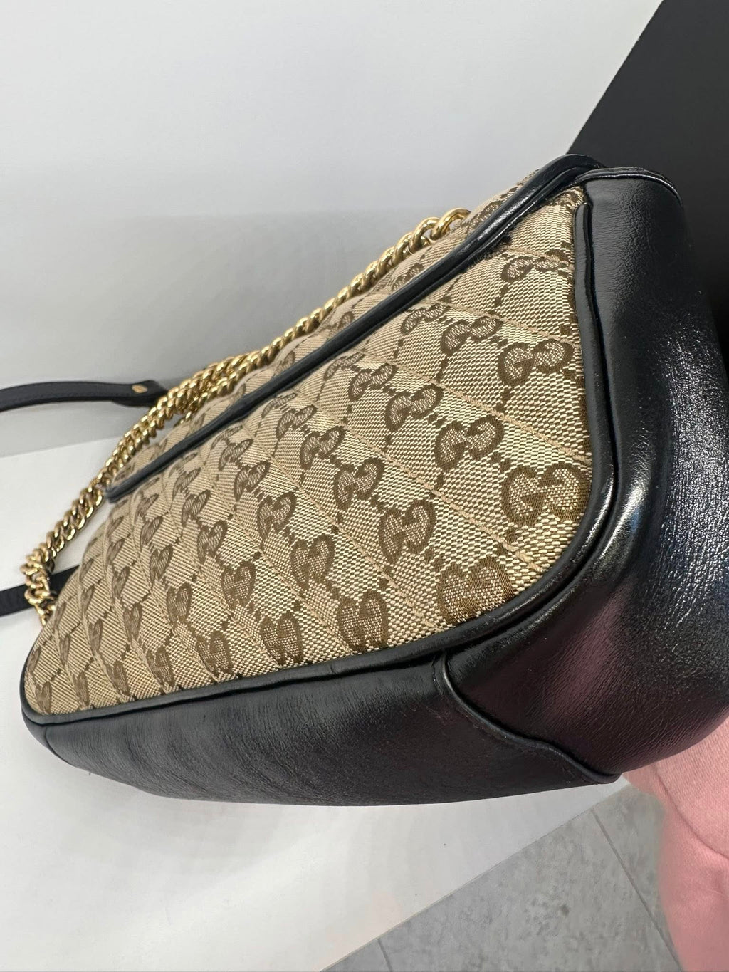 Gucci GG Marmont Small Diagonal Matelasse Bag in Original GG Canvas Beige