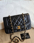 Chanel Vintage Small Diana handbag in black lambskin with 24k gold-plated hardware