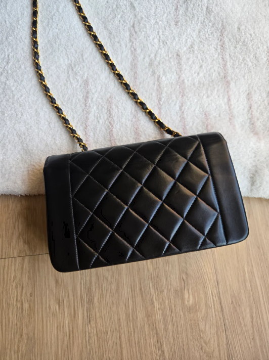 Chanel Vintage Small Diana handbag in black lambskin with 24k gold-plated hardware