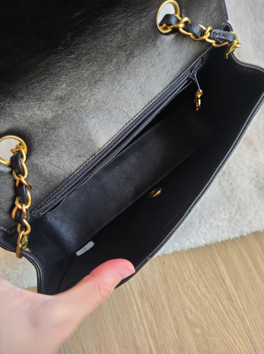 Chanel Vintage Small Diana handbag in black lambskin with 24k gold-plated hardware